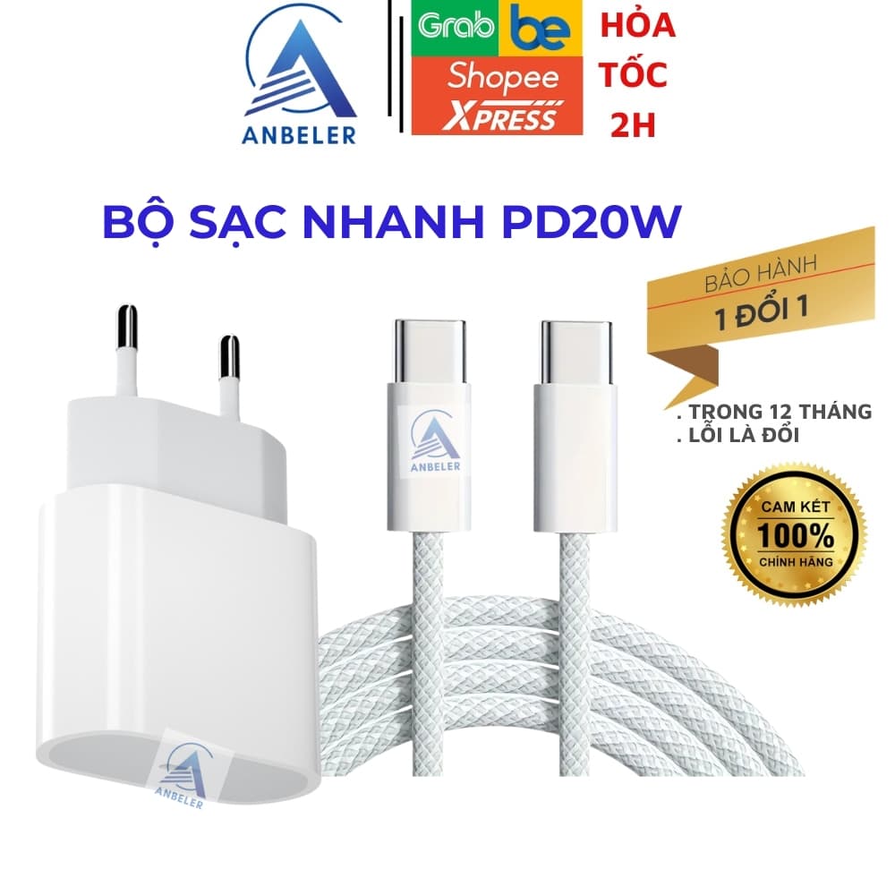 Combo Củ Cáp Sạc Nhanh 20W Chính Hãng Zin Bóc Máy, Sạc Nhanh Cho IP 15 /16 /17 Prm..., Bảo Hành 12 Tháng Lỗi 1 Đổi 1