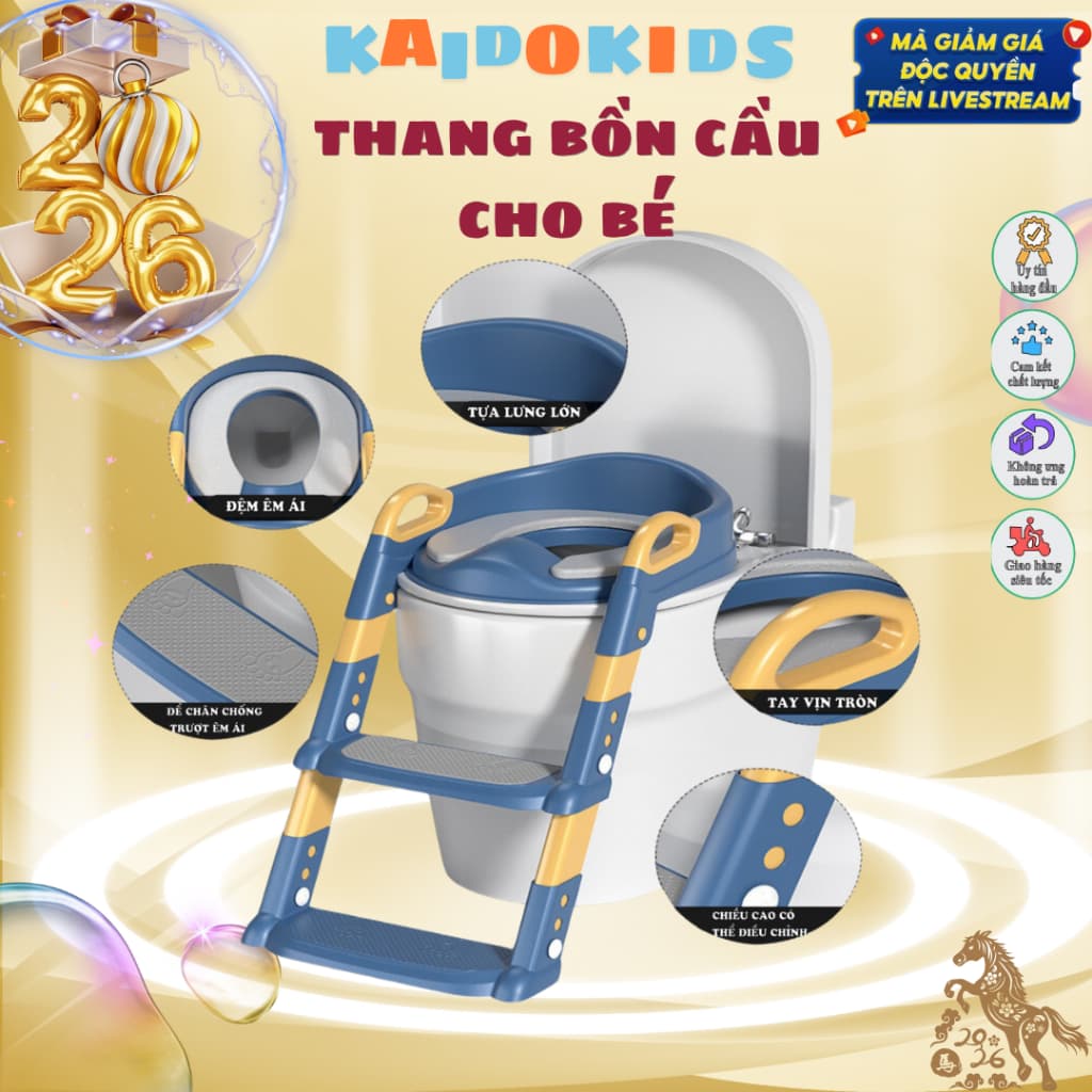 {KAIDIKIDS} Thang Bô Vệ Sinh Kèm Bệ Lót Thu Nhỏ Bồn Cầu Có Tay Vịn Gấp Gọn An Toàn Cho Bé Yêu.