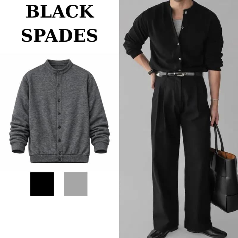Áo Cardigan Nam Dài Tay Chất Vải Len Tăm Black Spades Cao Cấp Thu Đông - Dễ Phối Đồ
