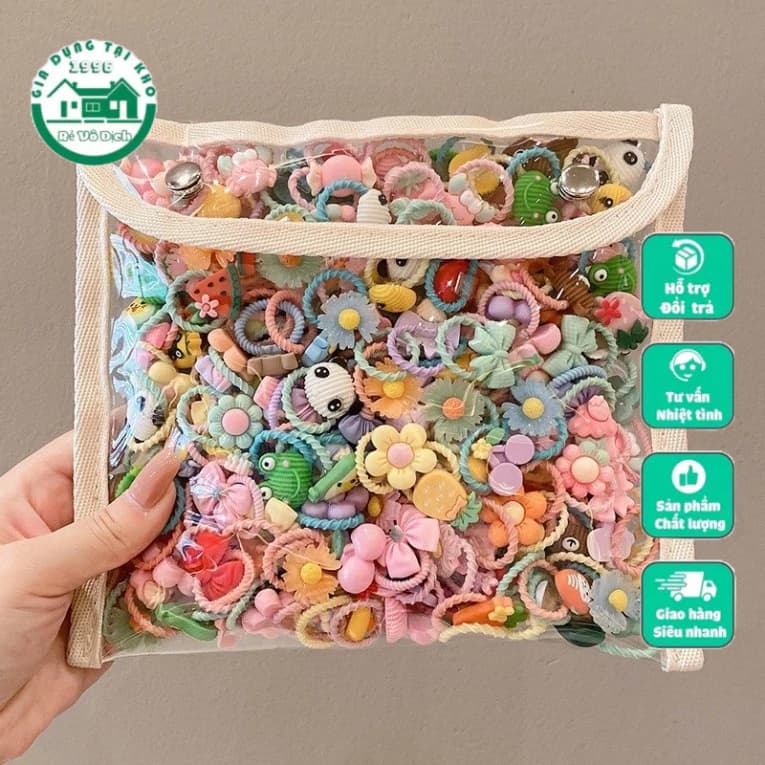 Set 50 chun buộc tóc🍀FREESHIP🍀Combo 50 dây cột tóc xoắn co giãn cho bé xinh nhiều hình cute dễ thương